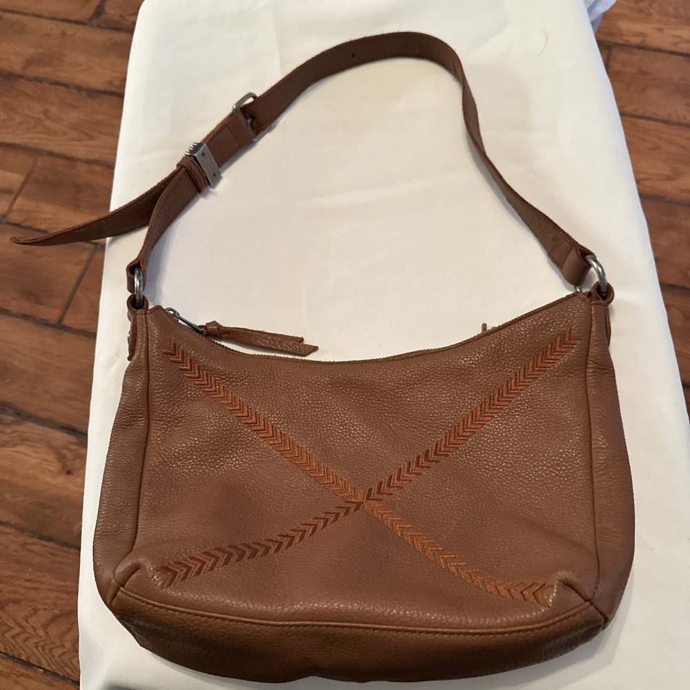 The Sak Collective Kyetra Leather Shoulder Bag Purse Brown Hobo Embroidered Tan